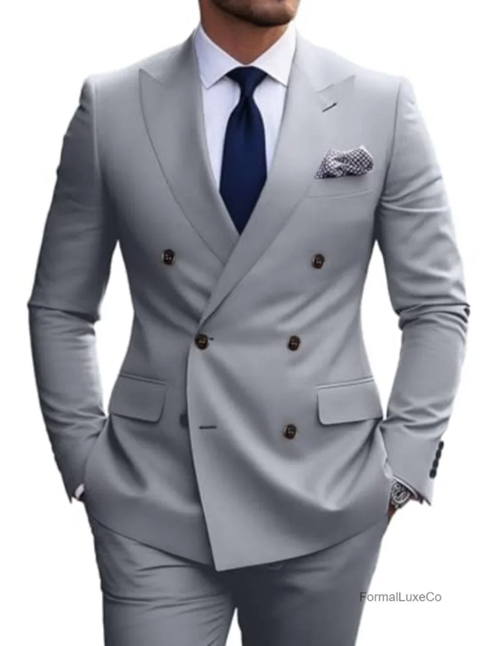 Men's Slim Fit 2-Piece Double Breasted Suit Set, 80% Polyester 20% Viscose,